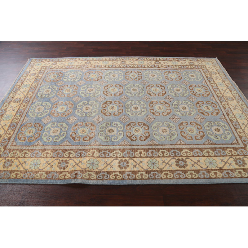 Tapis oriental en laine à teinture végétale Bodean Khotan noué à la main 6 x 9