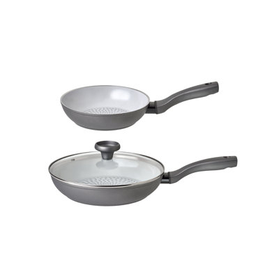 Earthpan Recycled induction Dishwasher Safe Frying Pan Twinpack - 20cm & 28cm with Toughened Glass Lid X1