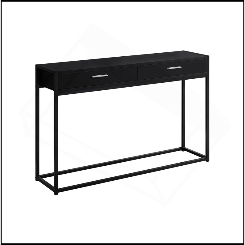 Table d'appoint, console, vestibule, étroit, canapé, tiroir de rangement, salon, chambre à coucher, stratifié noir, métal noir, contemporain, moderne