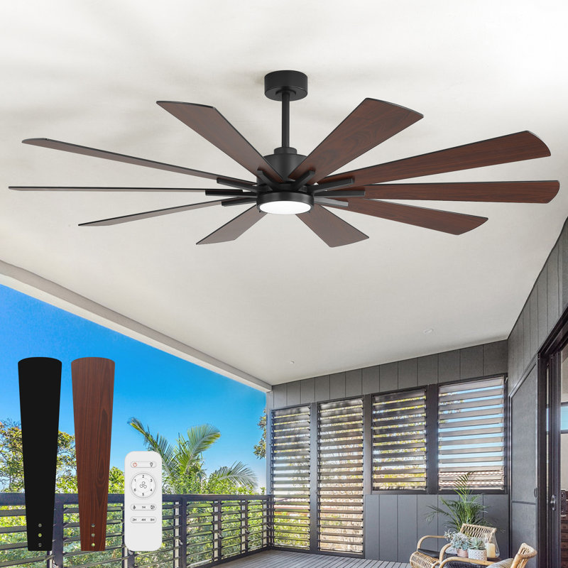 62"/72" 10 - Blade Farmhouse  Ceiling Fan With Light And Remote,3CCT Reversible DC Motor, 6-Speed, 72" Wide