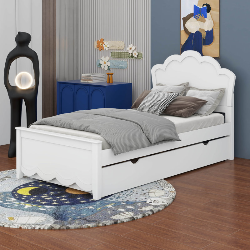 Lit plateforme simple en bois avec tête de lit et lit gigogne