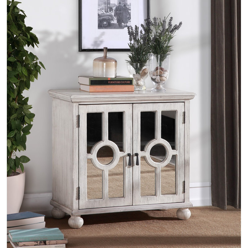 Armoire de rangement classique classique 1Pc avec portes miroir, Blanc antique