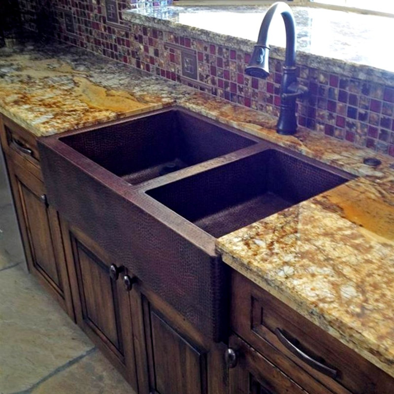 World Menagerie 560mm W Double Bowl Copper Kitchen Sink