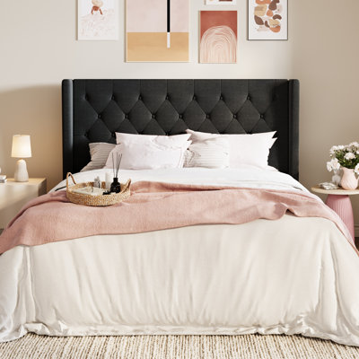Hilbert Upholstered Low Profile Platform Bed Frame with Headboard