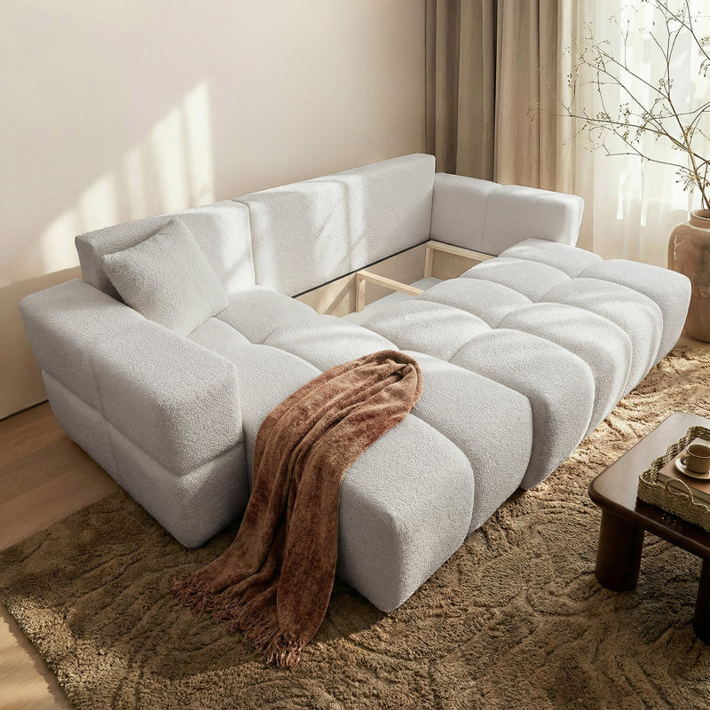 4 Seater Sofa Bed, Light Grey