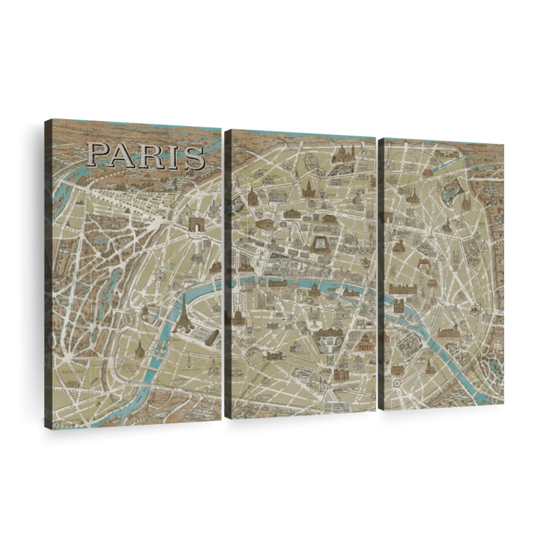 «Monuments of Paris Map Blue» sur toile, H 20 po x l 33 po x P 1,25 po