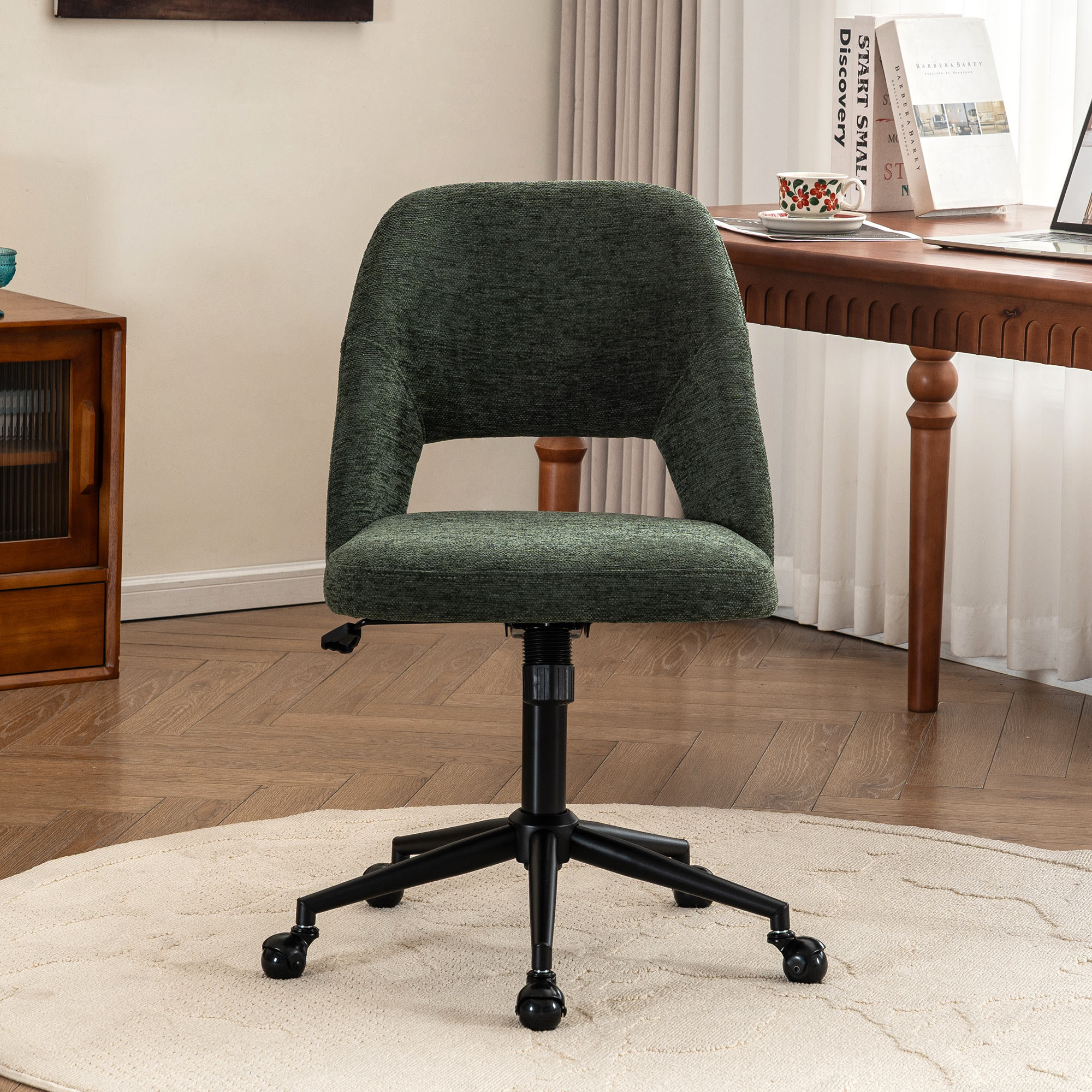 Gramercy Swivel Office Chair, Green Fabric