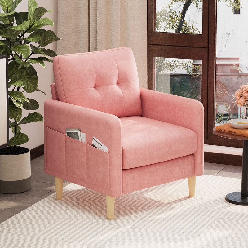 Fauteuil capitonné moderne en chenille avec poches de rangement l 31 po George, Rose