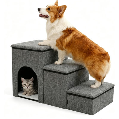 3 Step Dog Steps, Portable Dog Steps for Sofa Bed with Storage Box