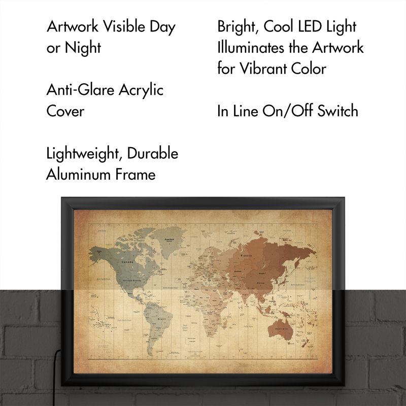 Reproduction d’art sur toile encadrée « Time zones Map of the World » par Michael Tompsett