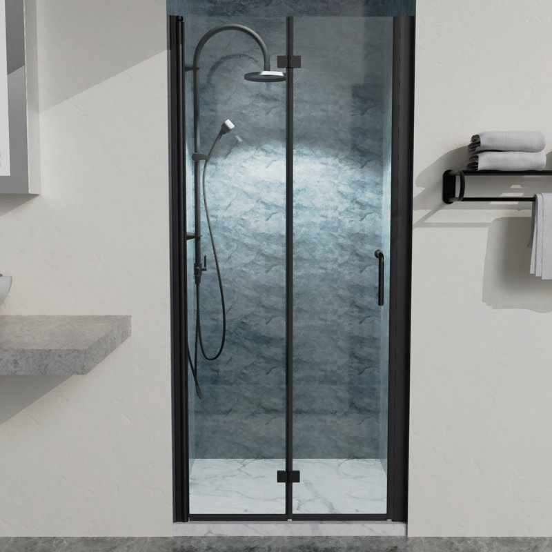34 To 35-3/8" W X 72" H Bi-Fold Semi-Frameless Shower Doors With Clear Glass