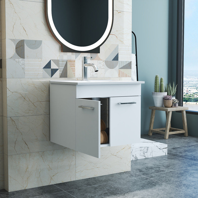 Meuble-lavabo mural 24 po avec lavabo et rangement à double porte