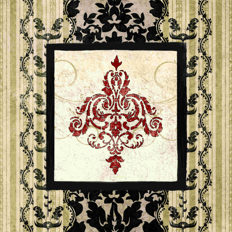 Damas rouge crème, impression sur toile tendue, H 12 po x l 12 po
