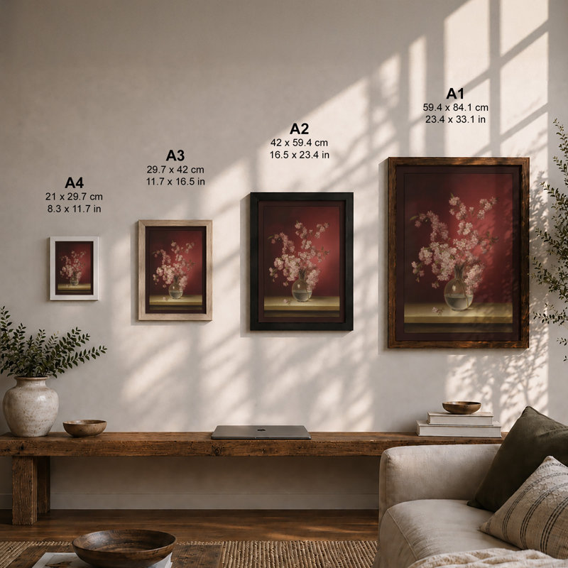 Pale Blooms In Glass Botanical - Print, A1 - 84.1 x 59.4 cm, Oak