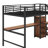 Full Size Metal Loft Bed With Desk And LED Light-1674471790