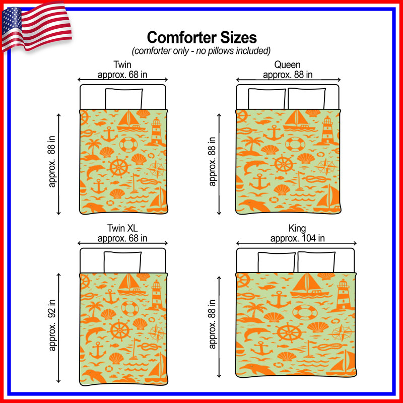 Orange Nautical Icons Comforter, Twin Extra Long