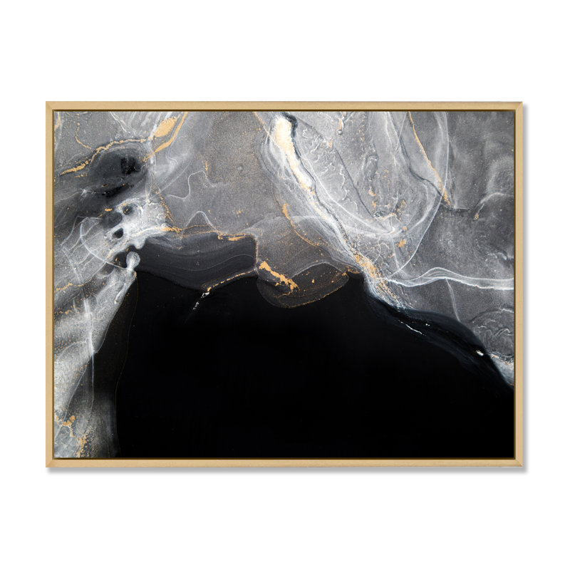 Marbre noir et gris Gloden, ondulations d'art II - œuvre d'art moderne sur toile, H 34 po x l 44 po x P 1,5 po