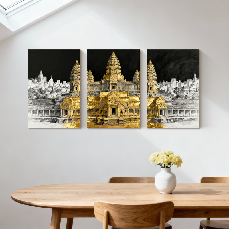 Ensemble de 3 impressions sur toile de paysage urbain noir et blanc, H 30 po x l 60 po