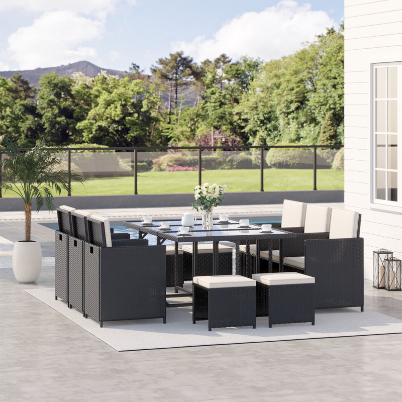 Valeria 10 Seater Rattan Cube Garden Furniture Set with Cushions Black
