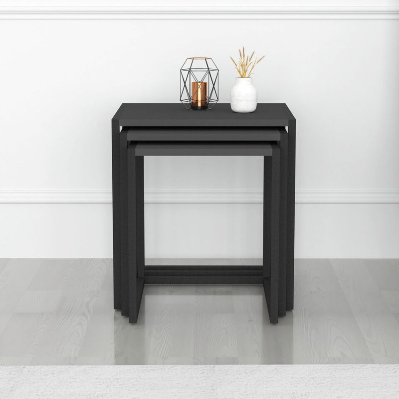 Ezioma Solid Wood Side Table Set, Anthracite