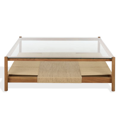 47" Glass Acacia Coffee Table