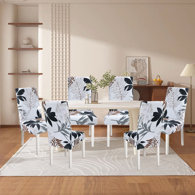 Housse pour chaise de salle à manger en polyester, Polyester blanc / gris