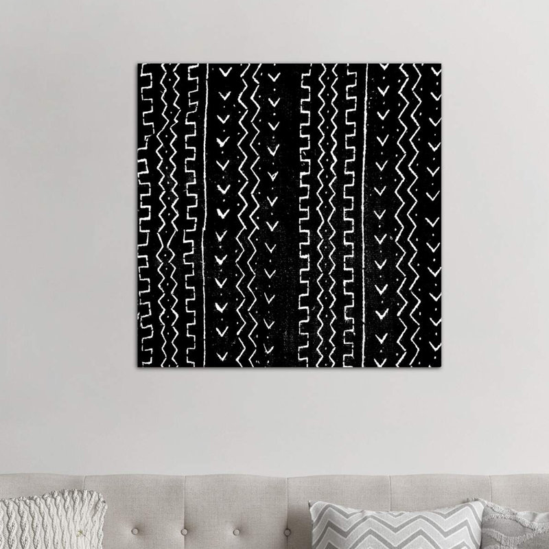Mudcloth Black Geometric Design VI by Ellie Roberts - Print on Canvas, 93.98 cm H x 93.98 cm W x 1.91 cm D, Wrapped Canvas