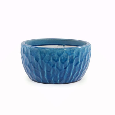 Ensemble de pots à fleurs en céramique fait à la main de 3, 15 po / 12 po / 10 po de diamètre, texture martelée bleu lac brillant, pour plantes grasses et violettes, utilisation intérieure / extérieure sur le rebord de la fenêtre et de la bibliothèque, argile respirante