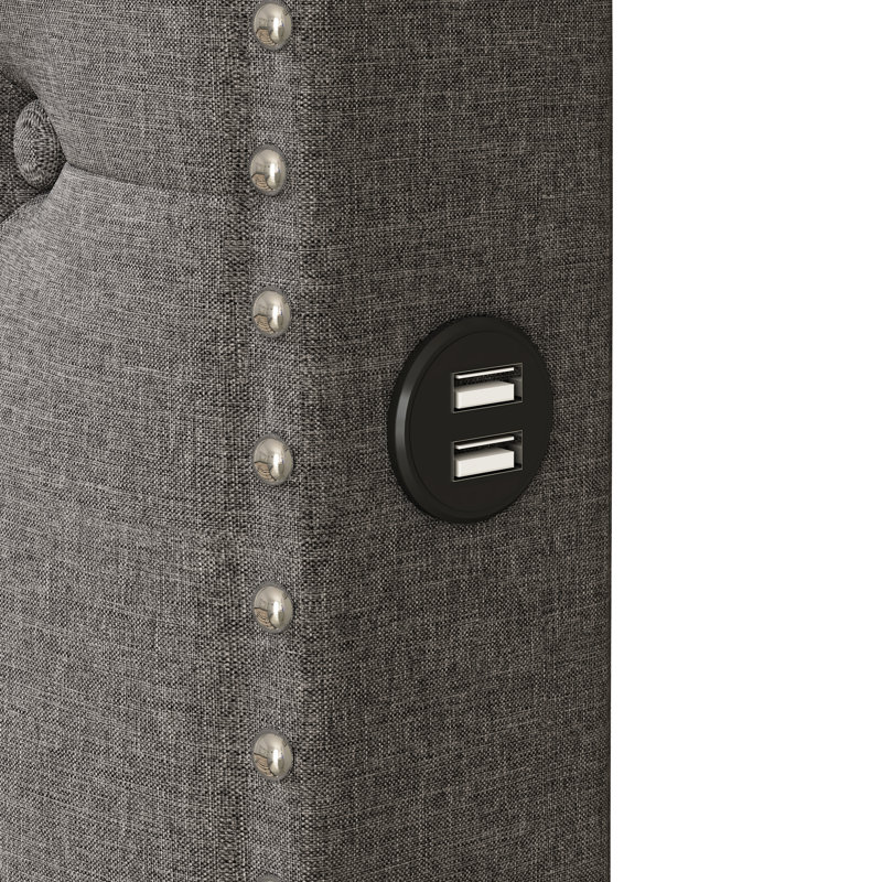 Lit tapissier pour grand avec lit gigogne simple et fentes, tissu de revêtement en lin gris
