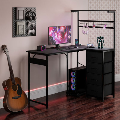 Modular L-Shaped Steel Computer Desk with Built-In Electrical Outlet