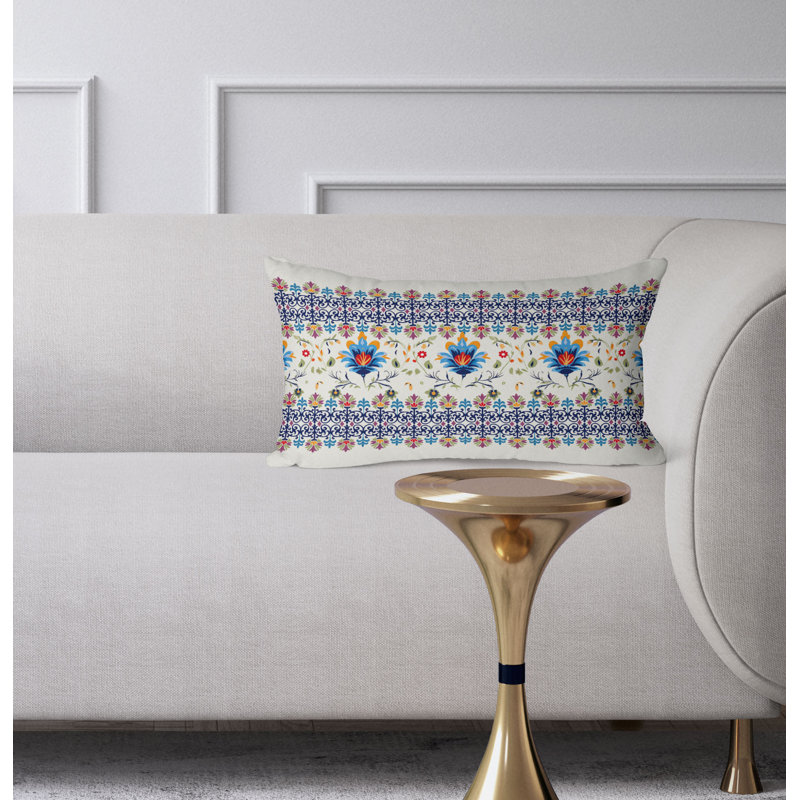 Breezy Botanicals  Rectangular Throw Pillow, Blue/Orange
