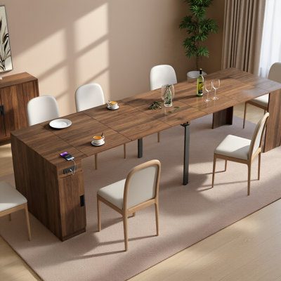 23-118" Mid Century Extendable Wood Dining Tale For 10, Brown Wood Retangular Kitchen Table For Dining Room