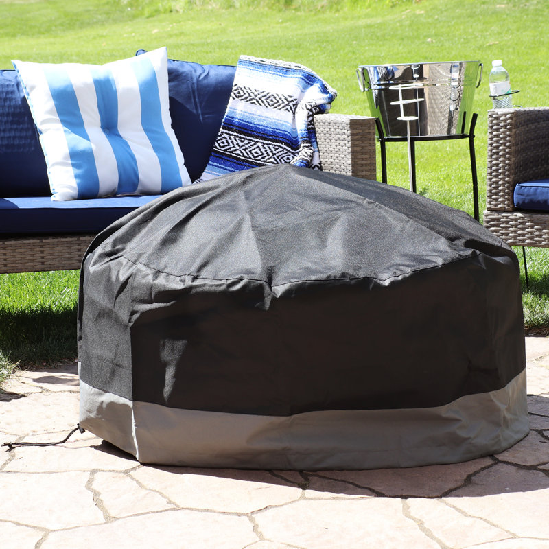 Johns Two-Tone Fire Pit Cover with Drawstring Closure - 25" x 80" - Gray/Black, Gray/Black, 25"H x 80"W x 80"D
