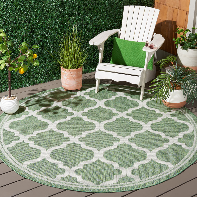 Ruchy Performance Machine Washable Geometric Indoor/Outdoor Area Rug, Round 6'7"