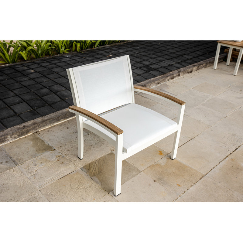 Tribeca Aluminum Teak Sling Stacking Lounge Chair, White/Brown