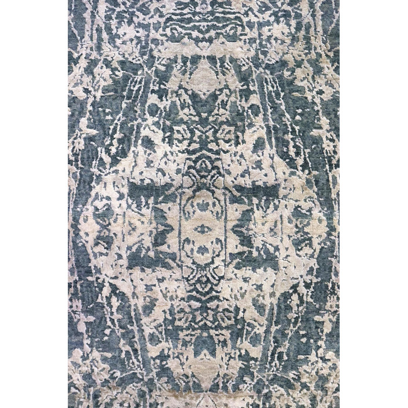 Flight Damask Area Rug in Blue/Taupe/Silver, Rectangle 8' x 9'7"