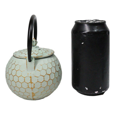 Mint Green Rustic Honeycomb With Bee Petite Cast Iron Teapot 10oz Tea Pot