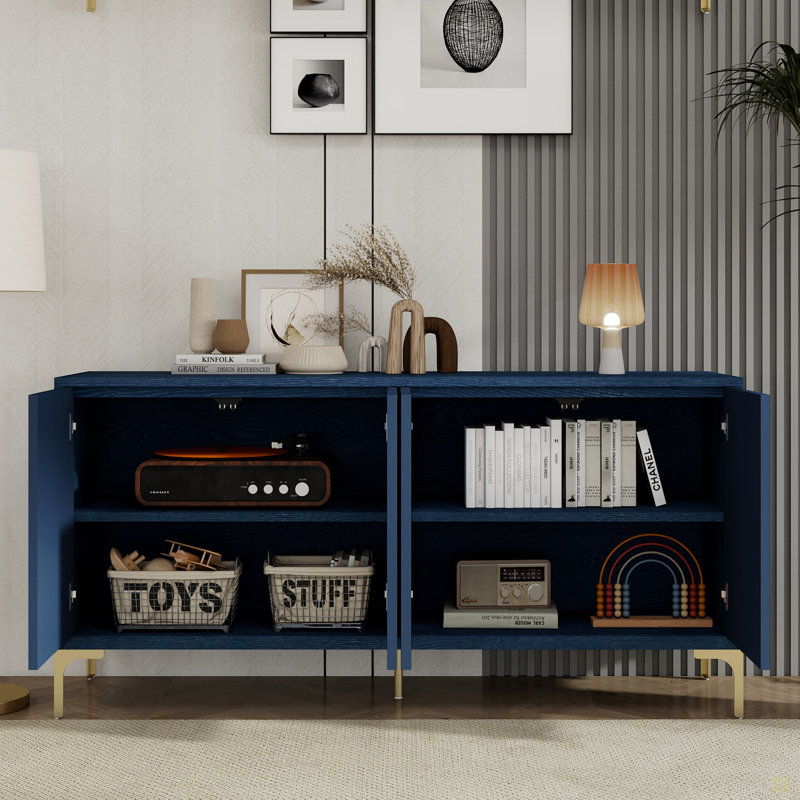 Buffet moderne à 4 portes avec surface sculptée et façonnée créative et tablettes réglables, convenant pour le bureau, le vestibule et le salon