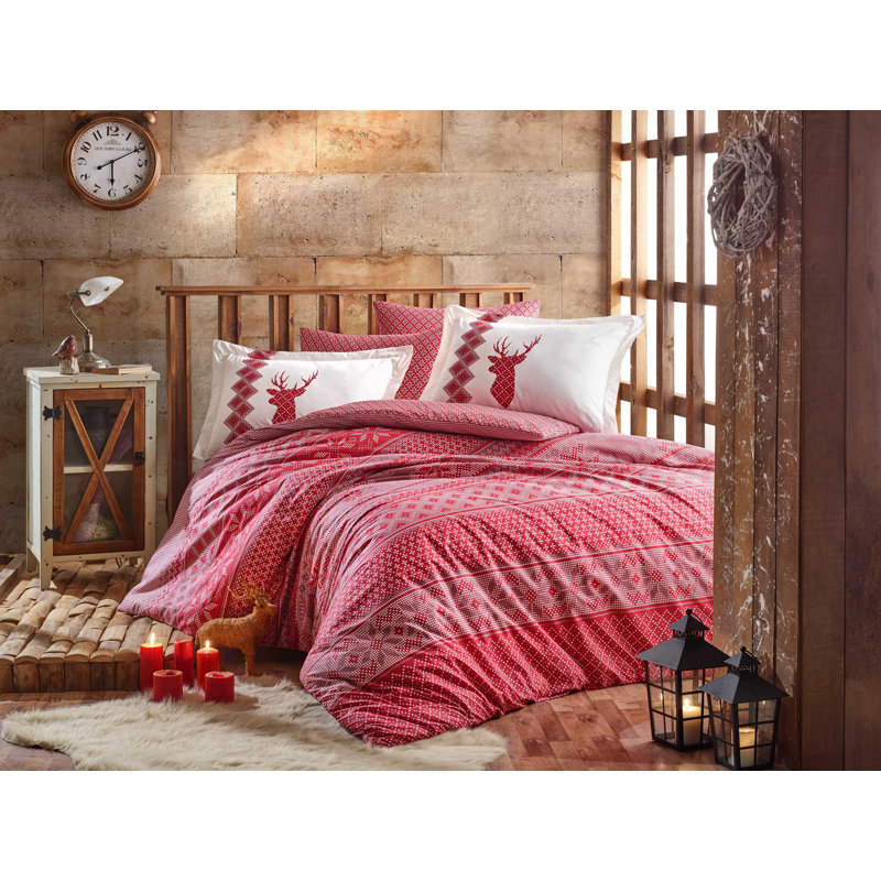 Ensemble de housse de couette simple 100% coton, rouge et blanc, housse de couette 63 x 87, drap plat 63 x 95, taie d'oreiller 20 x 28 | Lavable à la machine, 152 fils, fermeture à boutons et enveloppes | Literie douce, durable et élégante