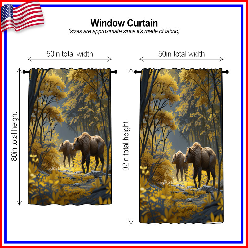 Rideaux Bears In Autumn Forest, 50 po x 92 po - 1 panneau, Blockout