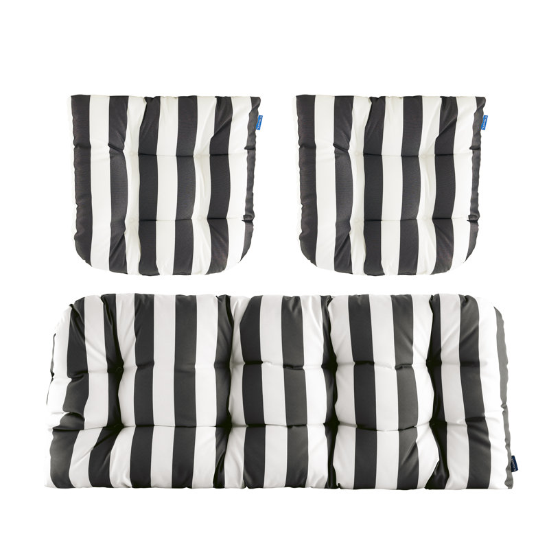 Ensemble de 3 coussins d'extérieur à causeuse, Rayure noire