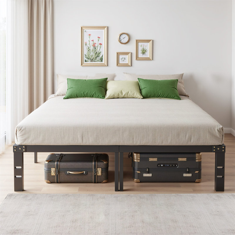 Metal Platform Bed Frames Mattress Foundation With Steel Slat Support, No Box Spring Needed, Storage Space Under Base, Easy Assembly