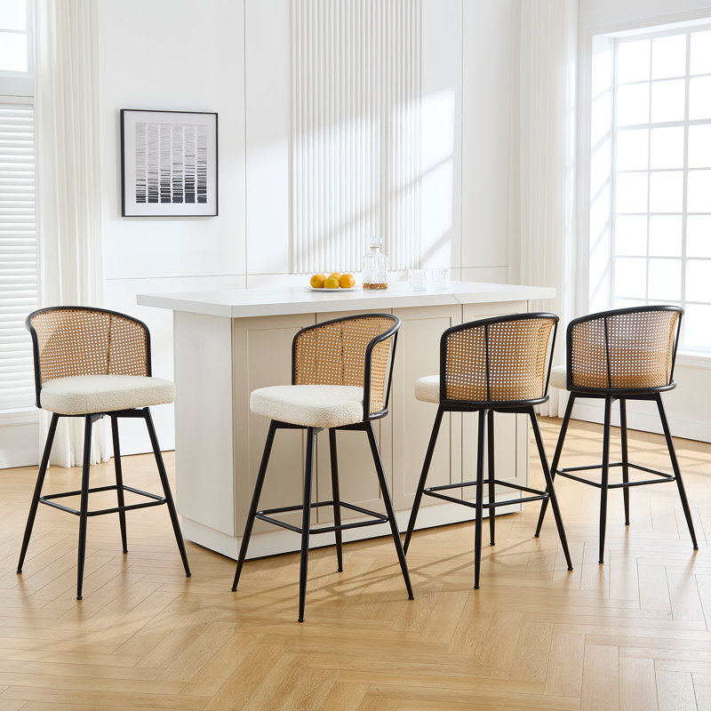 Tabouret pivotant Cane, Black Leather, 4, Tabouret de comptoir (siège d'une hauteur de 26 p