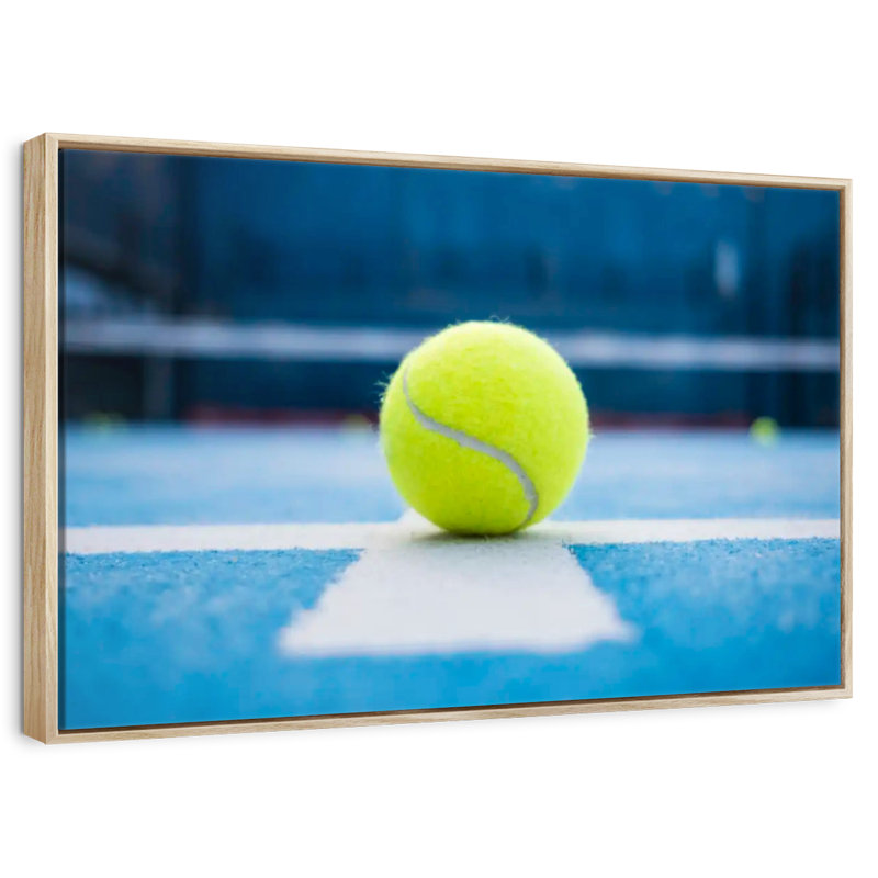 Balle de tennis moderne, Cadre flottant en bois naturel, 31 po x 21 po