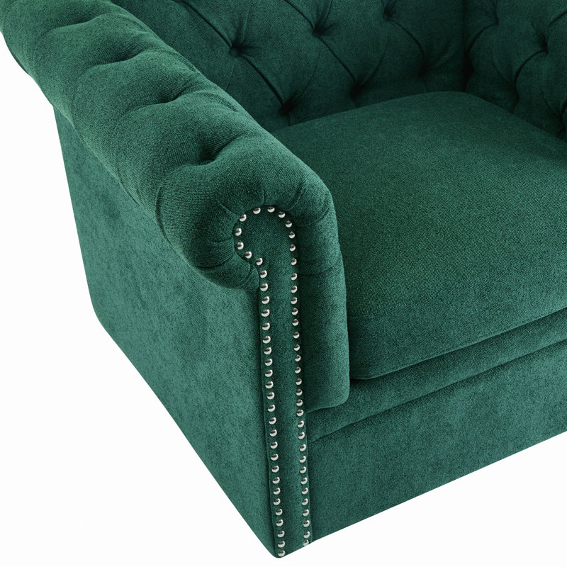 Fauteuil club pivotant Chesterfield, Tissu vert foncé