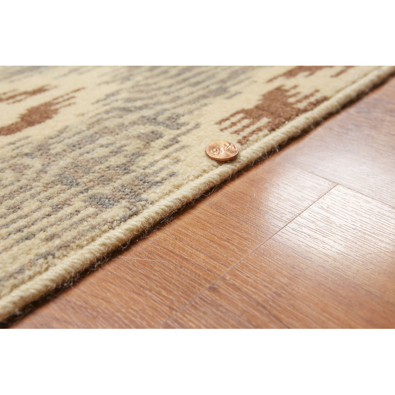 Tapis de zone en laine beige/gris/brun 8 pi x 10 pi one-of-kind à la main noué la Hetherton