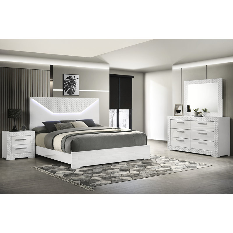 Armoire de chevet blanche 2 avec texture et table de chevet au design contemporain