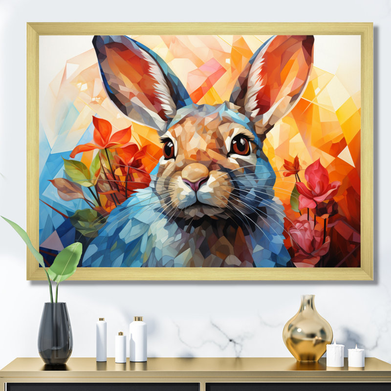 Lapin énergique trémie géométrique II - impression, H 12 po x l 20 po x P 1 po, Encadrement doré