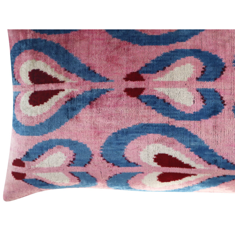 Velvet Pillow Cover & Insert, Pink/Blue/Red Geometric 1, 16"H x 24"W, Rectangular