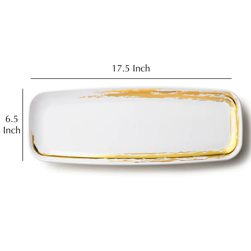 Disposable Whisk Collection Oval Serving Tray Accent 6.5 inches x 17.5 inches, White/Gold, 2